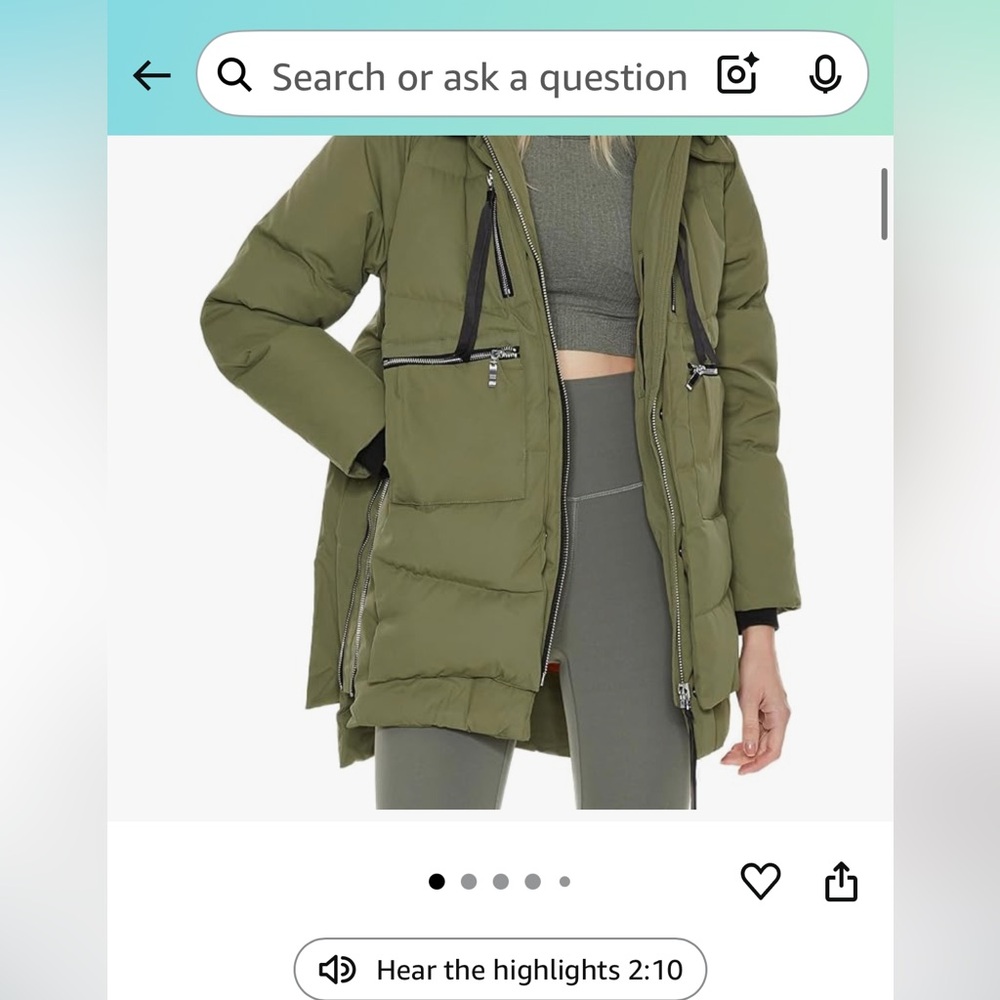 Orolay Women's Green Puffer Down Jacket - Small - New